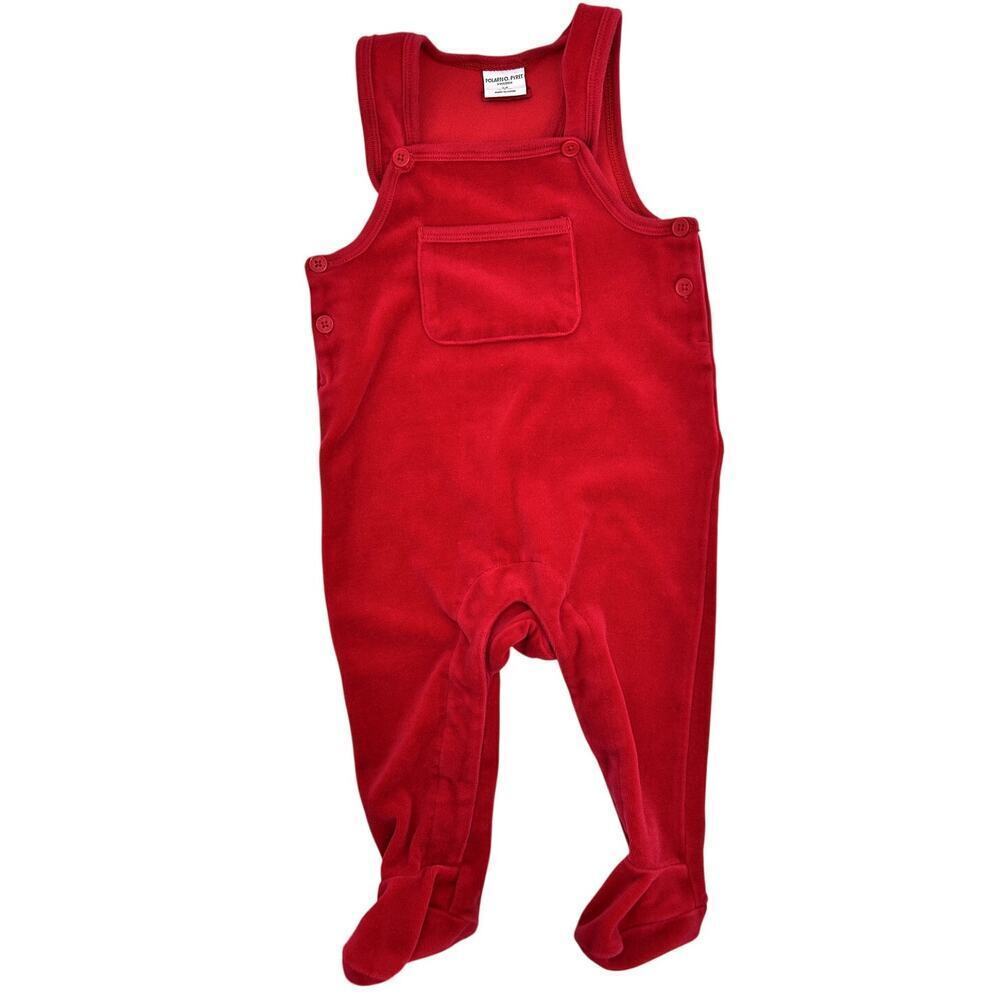 Polarn O. Pyret Red Velvet Velour Jumpsuit Footed Overalls Baby size 4- 6 Months
